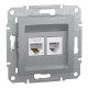 Розетка подвійна телефонна RJ11 + комп'ютерна RJ45 Asfora Schneider Electric алюміній EPH4900161
