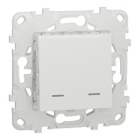 Выключатель 2-х клавишный с подсветкой 2х в.1а, 10А Unica New Schneider Electric белый NU521118N