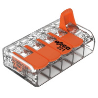 Клемма WAGO 5х6 быстрого монтажа с рычагами прозрачная