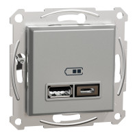 Розетка USB 2.0 port 5V DC, 2.4 A тип A+C Asfora Schneider Electric алюминий EPH2700361