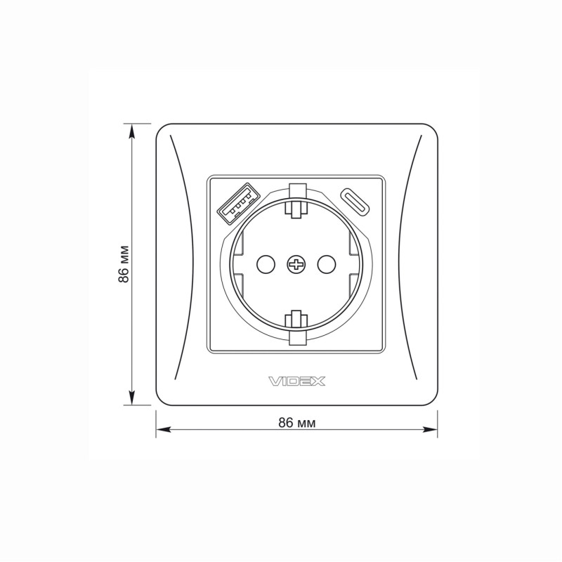 Розетка одинарная с заземлением из USB+USB-C белая VIDEX BINERA (VF-BNSK1GUC-W)