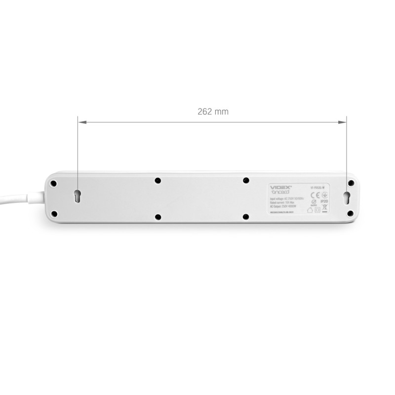 Подовжувач мережевий VIDEX ONCORD з/з 5п 3м з кнопкою білий (VF-PD53G-W)