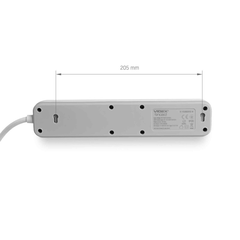 Подовжувач мережевий VIDEX ONCORD з/з 3п 3м 2.4А 2USB+USB-C з кнопкою білий (VF-PD33G2U1C-W)