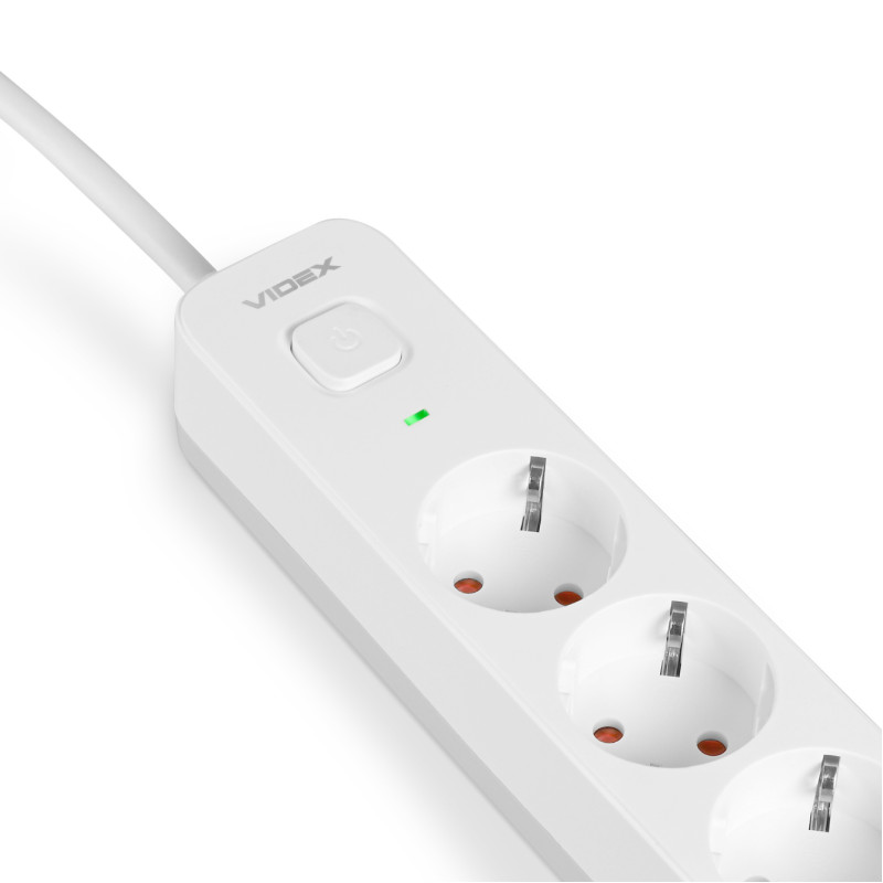 Подовжувач мережевий VIDEX ONCORD з/з 3п 3м 2.4А 2USB+USB-C з кнопкою білий (VF-PD33G2U1C-W)