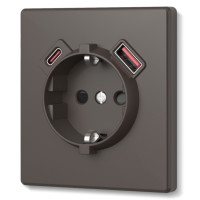 Розетка одинарная с заземлением USB-A+C 20W мокко VIDEX NOTA (VF-NT-SK1GUC-BR)