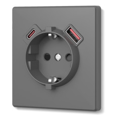 Розетка одинарная с заземлением USB-A+C 20W серый графит VIDEX NOTA (VF-NT-SK1GUC-GR)