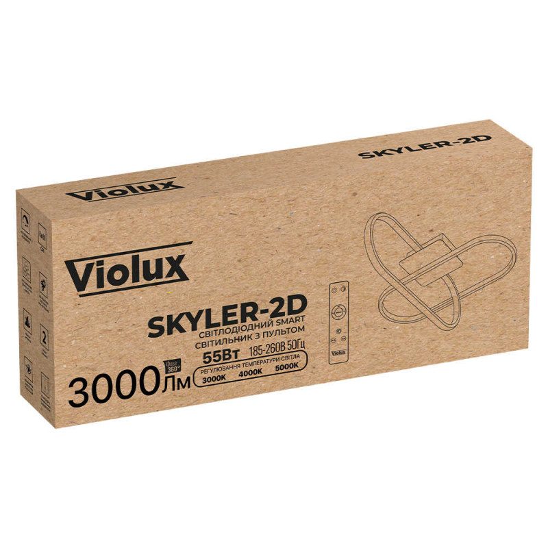 Світильник LED smart SKYLER-2D +пульт 55W 3000-5000K IP20 чорний Violux ( 220895 )