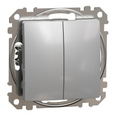 Выключатель кнопочный двухклавишный 10A алюминий Sedna Design & Elements SDD113118