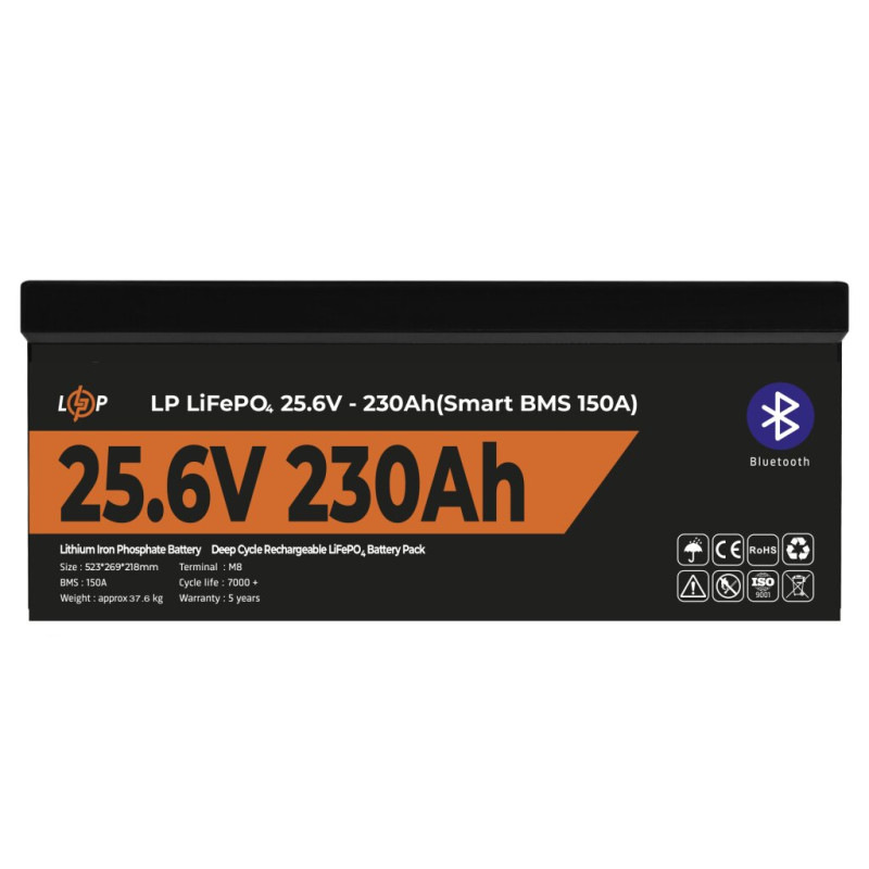 Аккумулятор LP LiFePO4 25,6V - 230 Ah (5888Wh) (Smart BMS 150А) с BT пластик