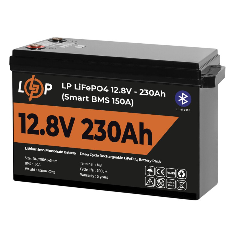 Аккумулятор LP LiFePO4 12V (12,8V) - 230 Ah (2944Wh) (Smart BMS 150А) с BT пластик