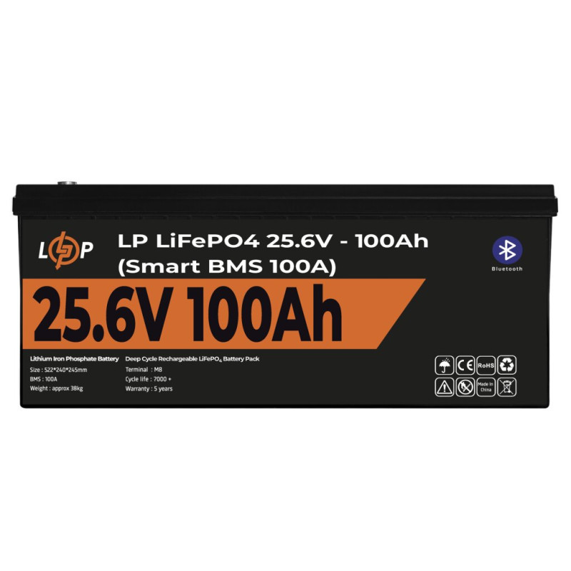 Акумулятор LP LiFePO4 24V (25,6V) - 100 Ah (2560Wh) (Smart BMS 100А) з BT пластик для ИБП