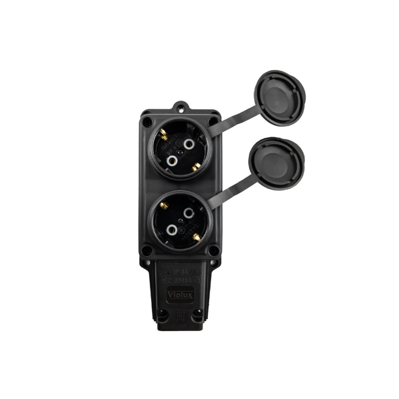 Колодка Violux каучук настінна 2-на з заземленням з кришкою IP44 930650