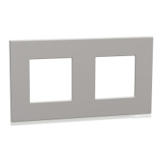 Рамка 2-постовая горизонтальная Unica Pure алюминий матовый/белая Schneider Electric NU600480
