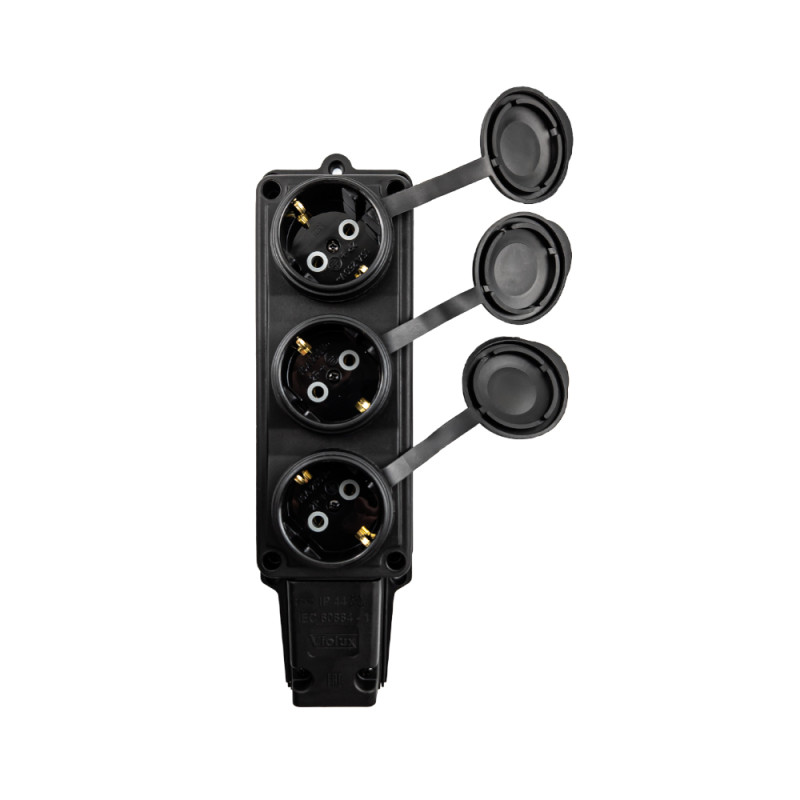 Колодка Violux каучук настінна 3-на з заземленням з кришкою IP44 930660