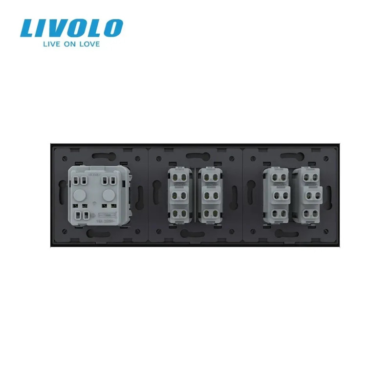 Четырехклавишный выключатель (2-2) с розеткой LIVOLO черное матовое стекло VL-C7FC2MK/FC2MK/FCTC16A-