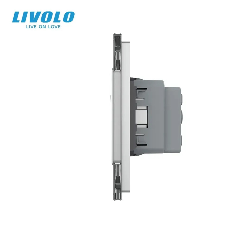 Четырехклавишный выключатель (2-2) с розеткой LIVOLO серое матовое стекло VL-C7FC2MK/FC2MK/FCTC16A-