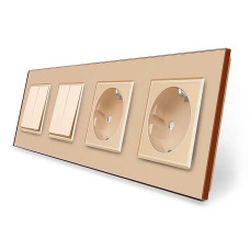 Четырехклавишный выключатель (2-2) с двойной розеткой LIVOLO золотое матовое стекло VL-C7FC2MK/FC2MK/FCTC16A/