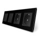 Четырехклавишный выключатель (2-2) с двойной розеткой Livolo черное стекло (VL-C7K2/K2/FCTC16A/FCTC16A-