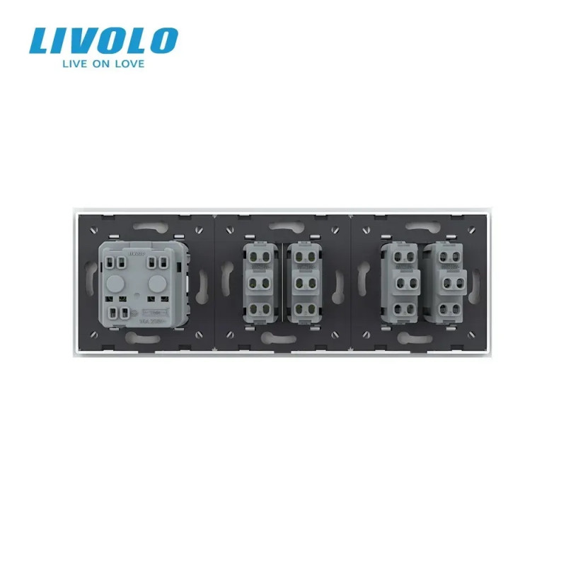 Чотирьохклавішний вимикач (2-2) з розеткою LIVOLO білий матовий скло VL-C7FC2MK/FC2MK/FCTC16A-