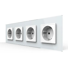 Четырехместная электрическая розетка с заземлением LIVOLO, белая, стеклянная матовая рамка, шторки, 250В 16А VL-C7FCTC16A-8WS06