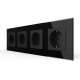Четырехместная электрическая розетка с заземлением LIVOLO, черная, стеклянная рамка, шторки, 250В 16А (VL-C7C4E (VL-C7C4EU-12)