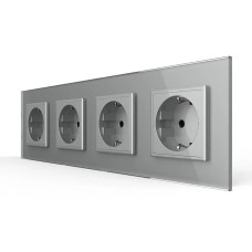 Четырехместная электрическая розетка с заземлением LIVOLO, серая, стеклянная рамка, шторки, 250В 16А (VL-C7C4EU (VL-C7C4EU-15)