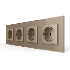 Четырехместная электрическая розетка с заземлением LIVOLO, золотая, стеклянная матовая рамка, шторки, 250В 16А VL-C7FCTC16A-8AS06