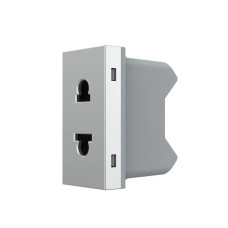 Универсальная розетка LIVOLO 2 в 1, серая, без заземления, с защитными шторками, модуль 0.5 поста, 16А 724000315