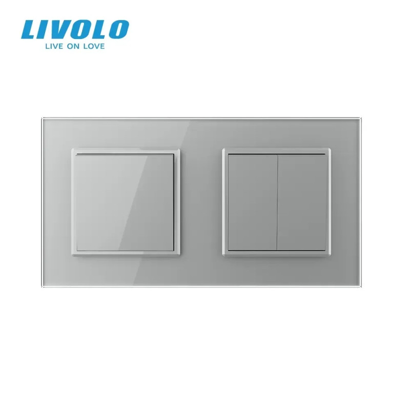 Трехклавишный выключатель (1-2) LIVOLO серое матовое стекло