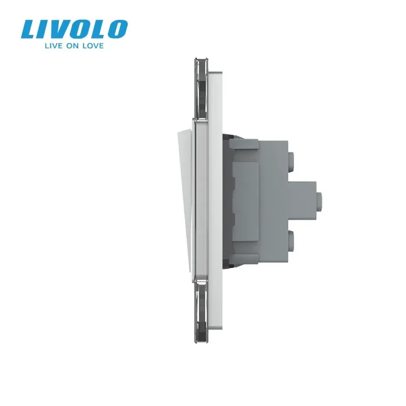 Трехклавишный выключатель (1-2) LIVOLO серое матовое стекло