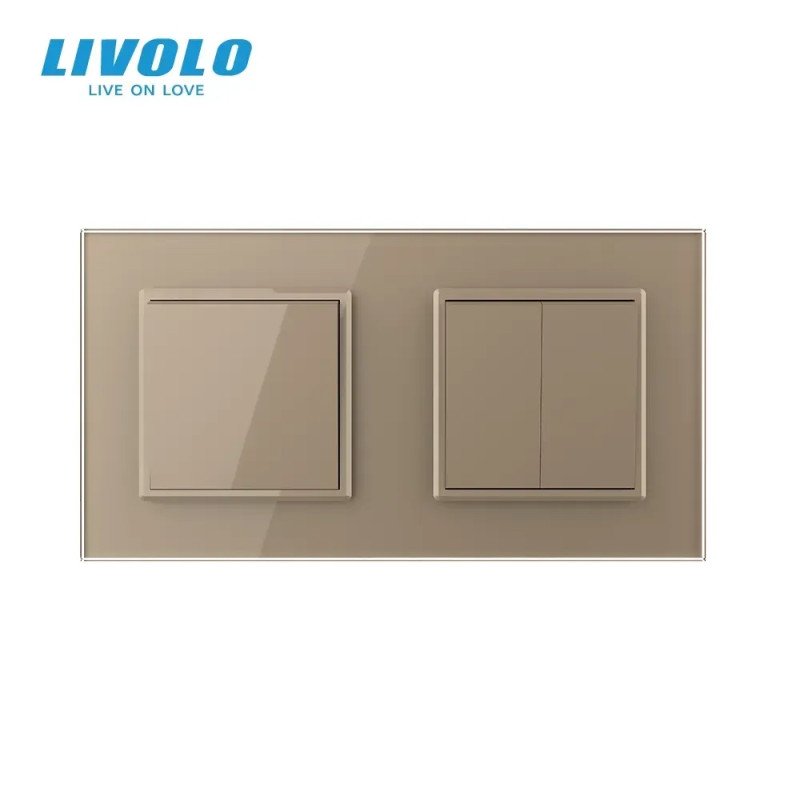 Трехклавишный выключатель (1-2) LIVOLO золотое матовое стекло