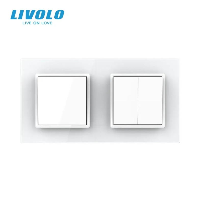 Трехклавишный выключатель (1-2) Livolo белое стекло (VL-C7K1K2-11)