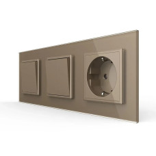 Трьохклавішний вимикач (1-2) з розеткою Livolo золотий скло (VL-C7K1/K2/FCTC16A-6AP)