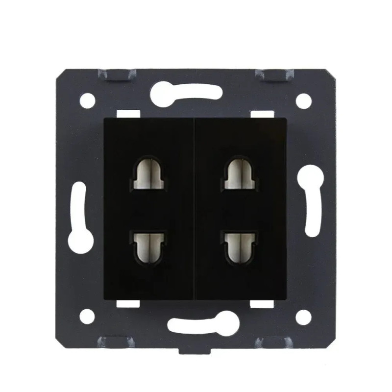 Універсальна подвійна розетка LIVOLO, чорна, 2 стандарти в 1 (EU/US), з захисними шторками, 16А 250В (VL-FCT25/FCT25-2BP)