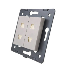 Универсальная двойная розетка LIVOLO, серая, 2 стандарта в 1 (EU/US), с защитными шторками, 16А 250В, (VL-FCT25/FCT25-2IP)