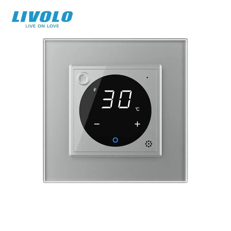 Терморегулятор (термостат) сенсорный программированный для теплого пола LIVOLO серый, матовая стеклянная ра.