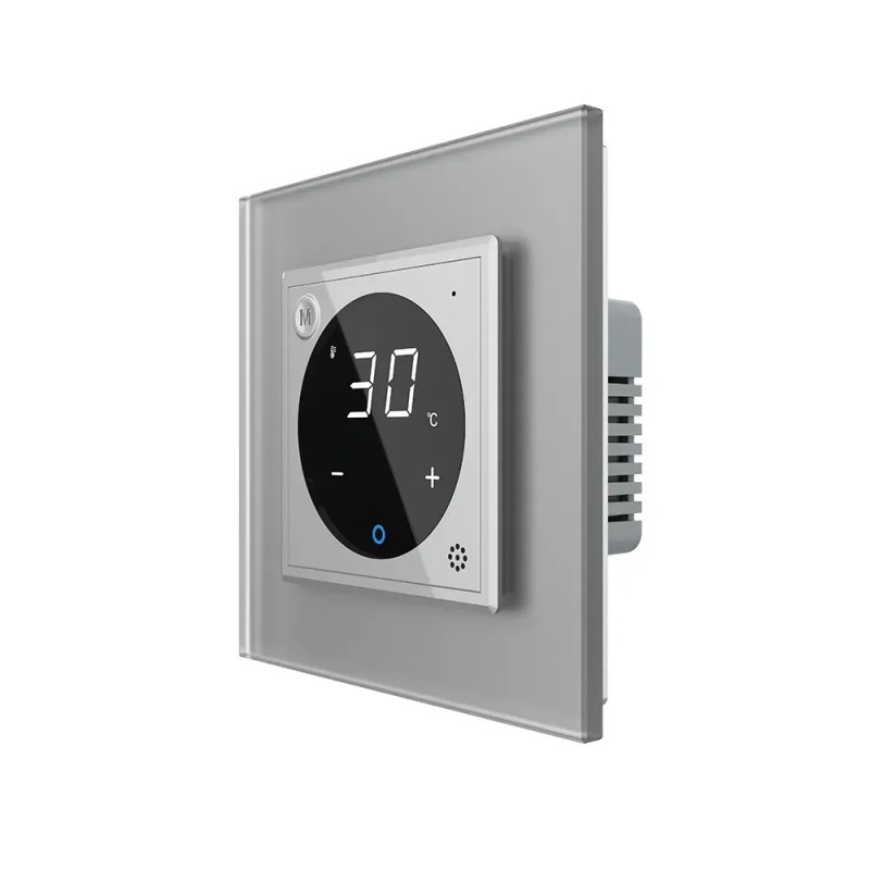 Терморегулятор (термостат) сенсорный программированный для теплого пола LIVOLO серый, матовая стеклянная ра.