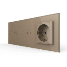 Сенсорный проходной/перекрестный выключатель 4 сенсора (2-2) 1 розетка LIVOLO золото матовое стекло