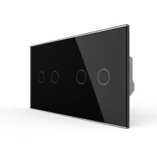 Сенсорный проходной/перекрестный выключатель 4 сенсора (2-2) LIVOLO черное матовое стекло