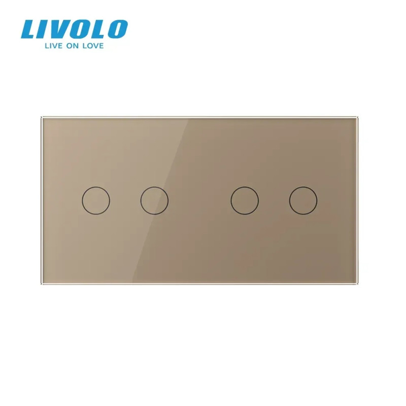 Сенсорный проходной/перекрестный выключатель 4 сенсора (2-2) Livolo золото стекло (VL-C702S/C702S-13)