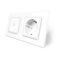 Сенсорный проходной/перекрестный выключатель Sense 1 сенсор 1 розетка Livolo белое стекло (VL-C7FC1S/FCTC16)