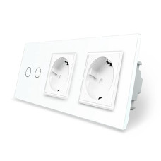 Сенсорный проходной/перекрестный выключатель 2 сенсора 2 розетки LIVOLO белый матовый стекло