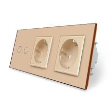 Сенсорный проходной/перекрестный выключатель 2 сенсора 2 розетки LIVOLO золото матовое стекло