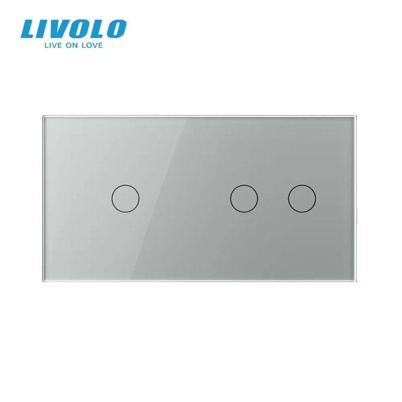 Сенсорный проходной/перекрестный выключатель 3 сенсора (1-2) Livolo серое стекло (VL-C701S/C702S-15)