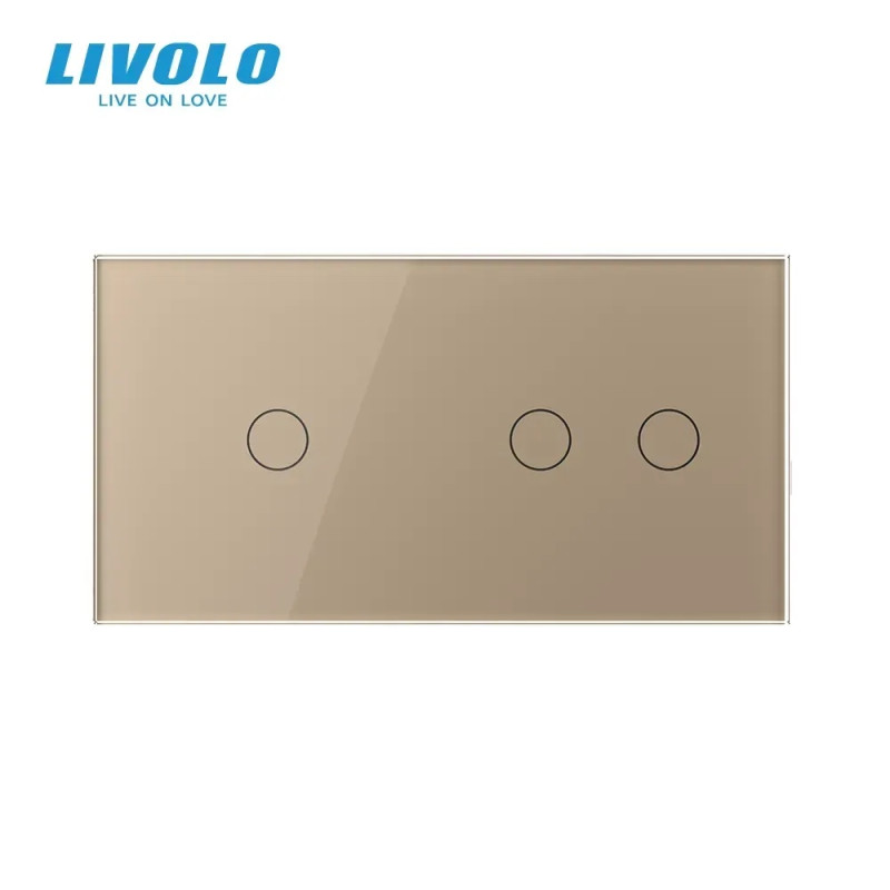 Сенсорний прохідний/перехресний вимикач 3 сенсора (1-2) Livolo золото скло (VL-C701S/C702S-13)