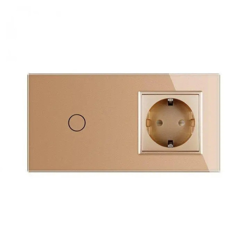 Сенсорный проходной/перекрестный выключатель 1 сенсор 1 розетка LIVOLO золото матовое стекло