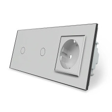 Сенсорный проходной/перекрестный выключатель 2 сенсора (1-1) 1 розетка Livolo серое стекло (VL-C701S/C701S/