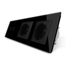Сенсорный диммер 2 сенсоры 2 розетки Livolo черное стекло (VL-FCD2/TC2-4BP)