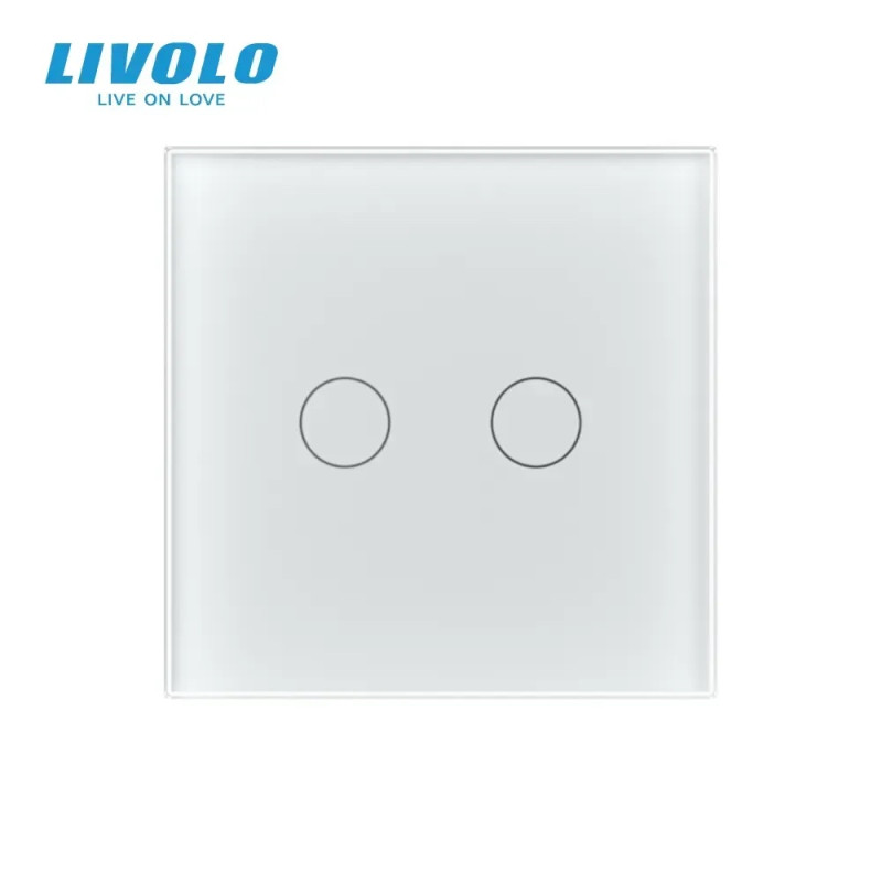 Сенсорний прохідний / перехресний вимикач LIVOLO, 2-сенсорний, білий матове скло, 5А 230В, без нейтр