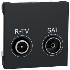 Розетка R-TV/SAT индивидуальная (2 модуля) Unica New Schneider Electric антрацит NU345454